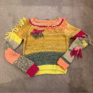 Anthropologie fringed colorblock sweater